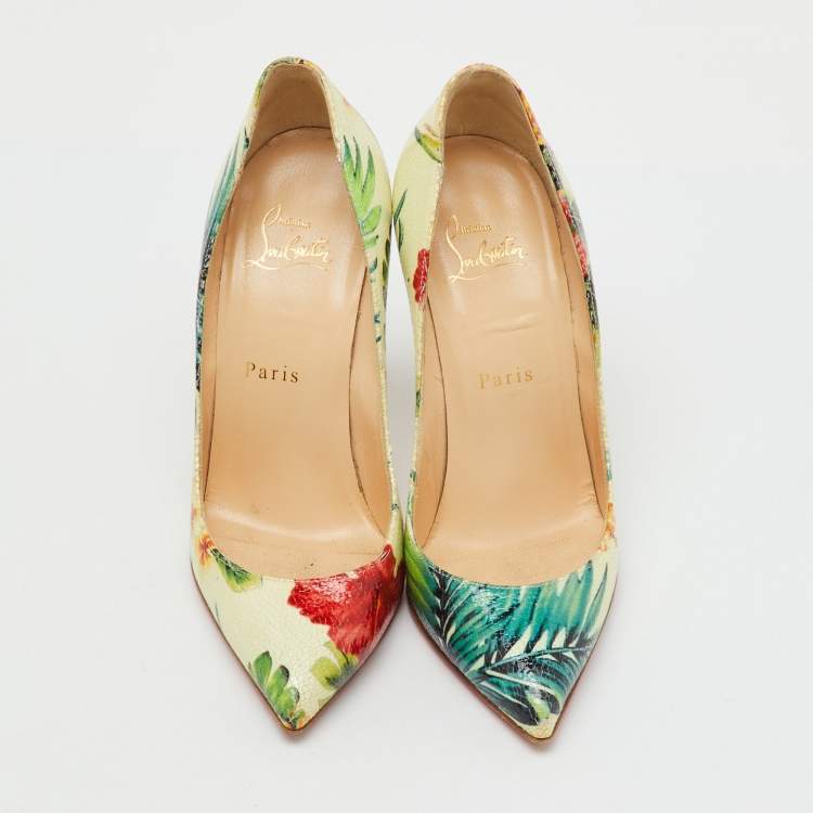Pre Owned Christian Louboutin Multicolor Hawaii Floral Print Crackled Patent Leather So Kate Pumps Size 37