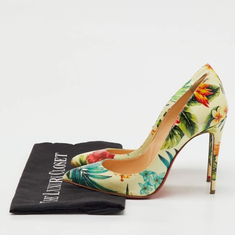 Pre Owned Christian Louboutin Multicolor Hawaii Floral Print Crackled Patent Leather So Kate Pumps Size 37