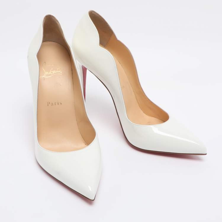 Pre Owned Christian Louboutin White Patent Leather Hot Chick Pumps Size 39.5