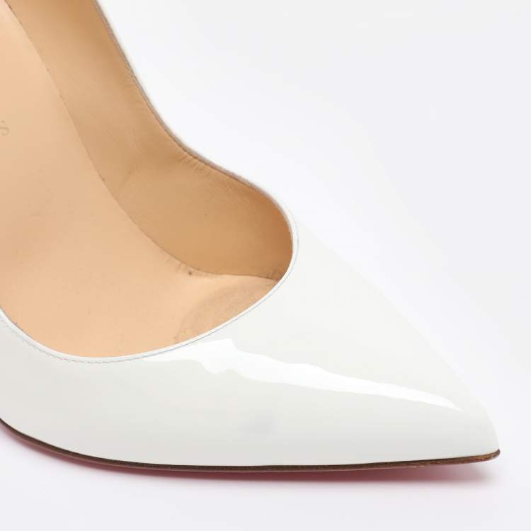 Pre Owned Christian Louboutin White Patent Leather Hot Chick Pumps Size 39.5