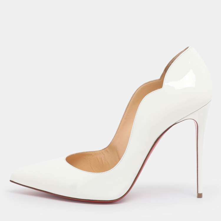 Pre Owned Christian Louboutin White Patent Leather Hot Chick Pumps Size 39.5