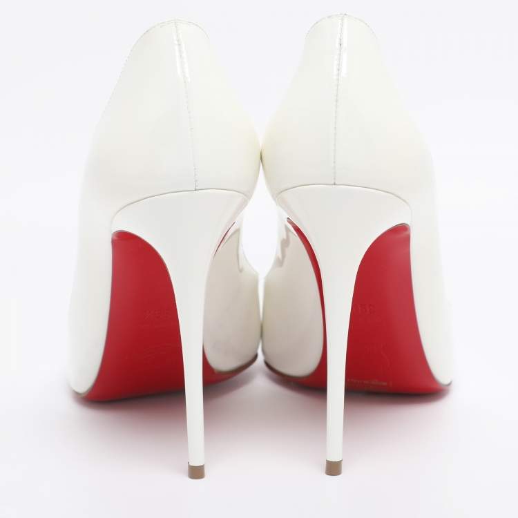 Pre Owned Christian Louboutin White Patent Leather Hot Chick Pumps Size 39.5