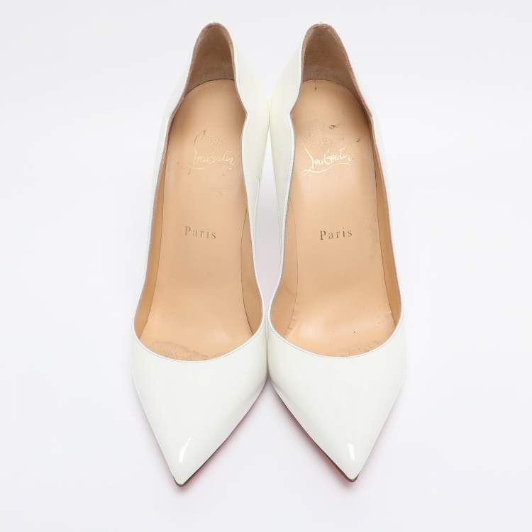 Pre Owned Christian Louboutin White Patent Leather Hot Chick Pumps Size 39.5