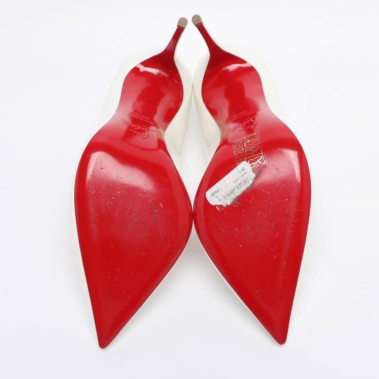 Pre Owned Christian Louboutin White Patent Leather Hot Chick Pumps Size 39.5