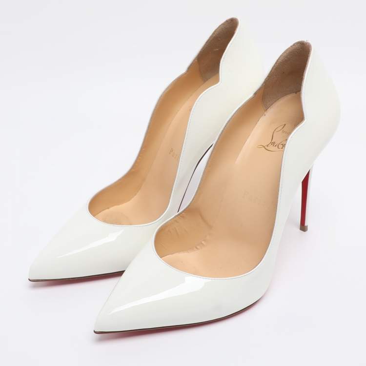 Pre Owned Christian Louboutin White Patent Leather Hot Chick Pumps Size 39.5