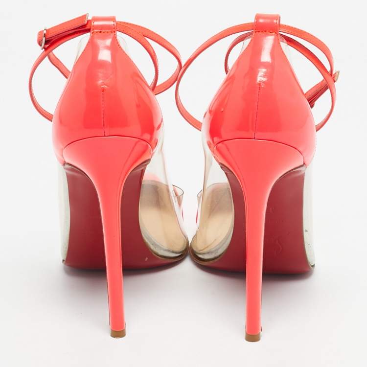 Pre Owned Christian Louboutin Pink Patent Leather and PVC Bis Un Bout Mary Jane Pumps Size 37.5