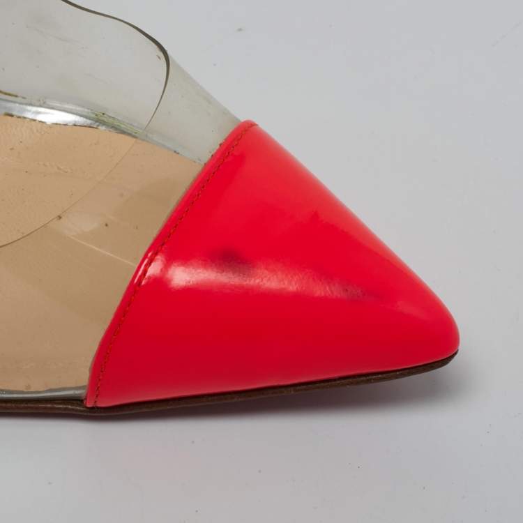 Pre Owned Christian Louboutin Pink Patent Leather and PVC Bis Un Bout Mary Jane Pumps Size 37.5