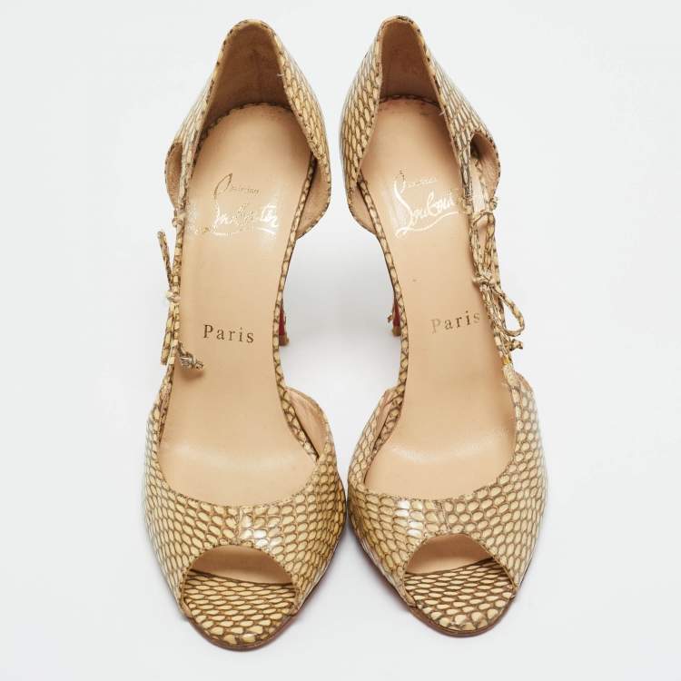 Pre Owned Christian Louboutin Beige Snakeskin Leather Delico D'orsay Pumps Size 36.5