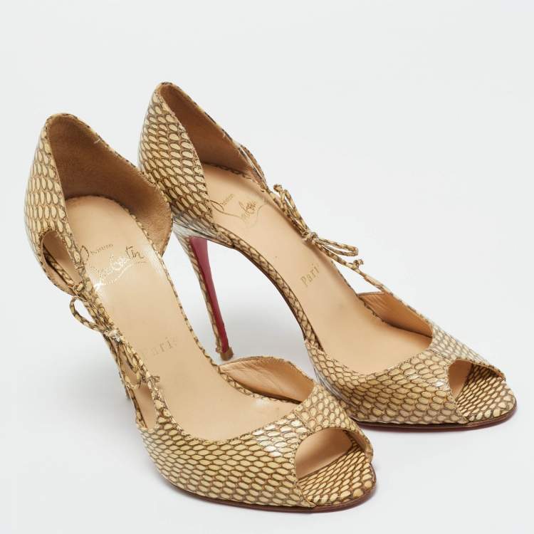 Pre Owned Christian Louboutin Beige Snakeskin Leather Delico D'orsay Pumps Size 36.5