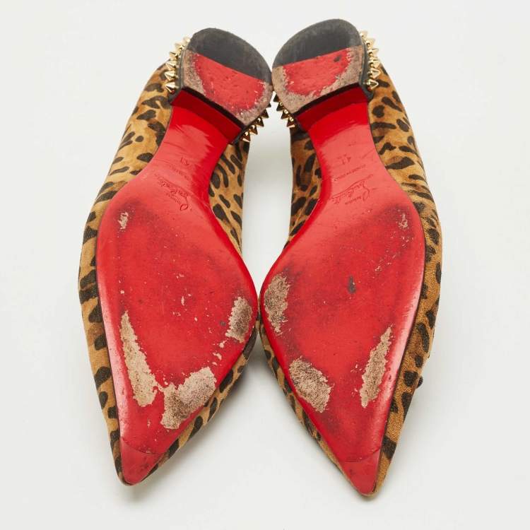 Pre Owned Christian Louboutin Brown/Black Leopard Print Suede Hall Smoking Slippers Size 41