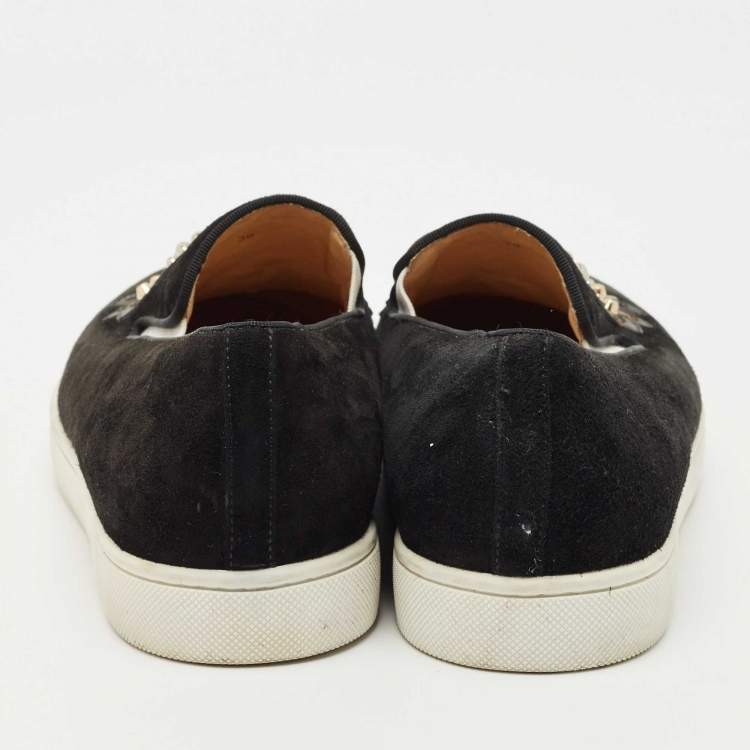 Pre Owned Christian Louboutin Black Suede Embellished Slip On Sneakers Size 39