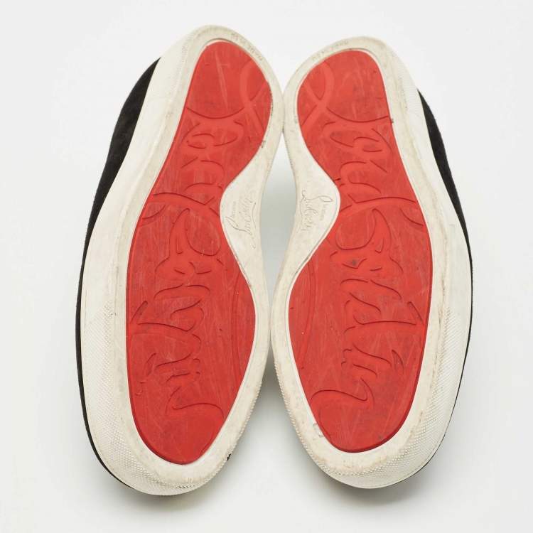 Pre Owned Christian Louboutin Black Suede Embellished Slip On Sneakers Size 39