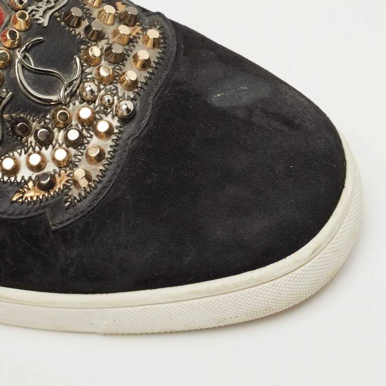 Pre Owned Christian Louboutin Black Suede Embellished Slip On Sneakers Size 39