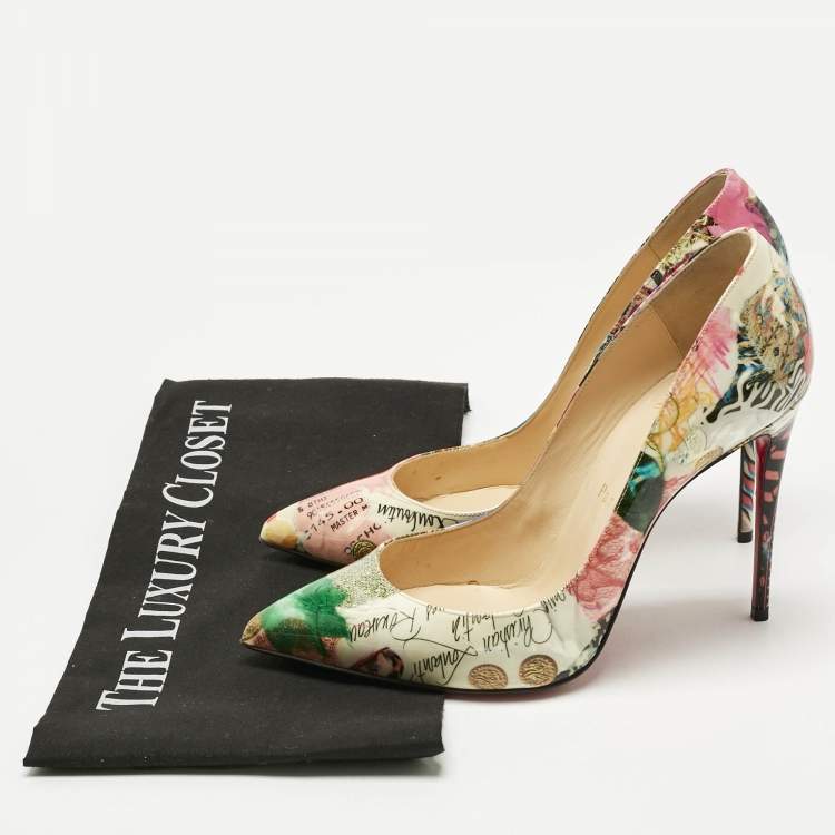 Pre Owned Christian Louboutin Multicolor Printed Patent Leather So Kate Pumps Size 38