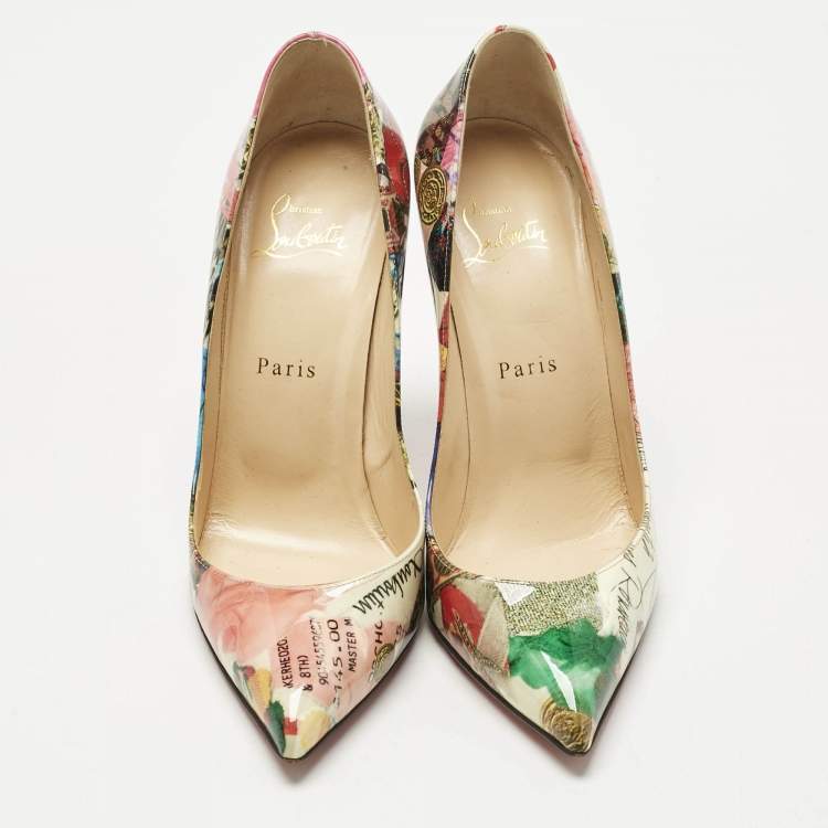 Pre Owned Christian Louboutin Multicolor Printed Patent Leather So Kate Pumps Size 38