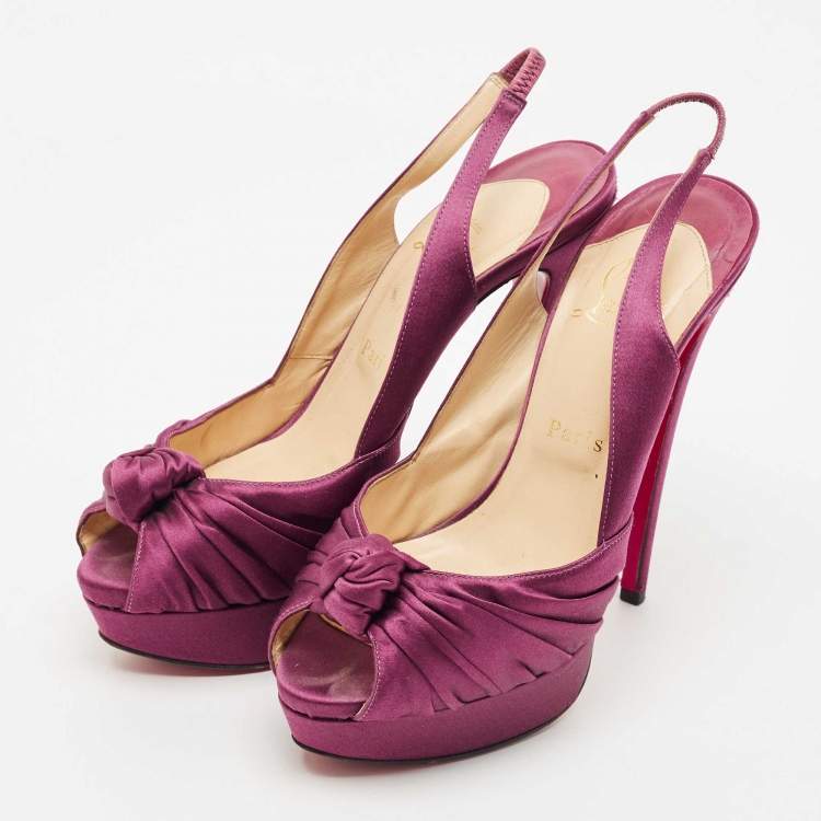 Pre Owned Christian Louboutin Purple Satin Jenny Slingback Pumps Size 39 