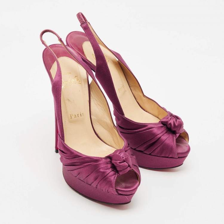 Pre Owned Christian Louboutin Purple Satin Jenny Slingback Pumps Size 39 