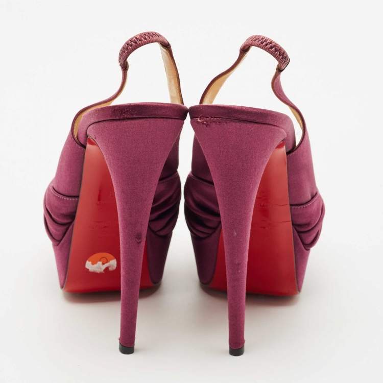 Pre Owned Christian Louboutin Purple Satin Jenny Slingback Pumps Size 39 