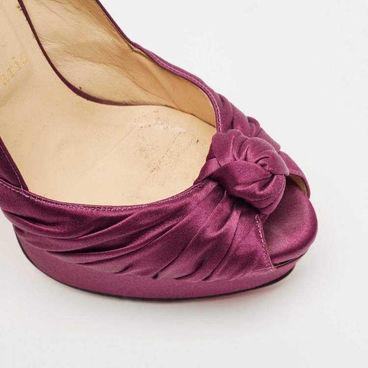 Pre Owned Christian Louboutin Purple Satin Jenny Slingback Pumps Size 39 