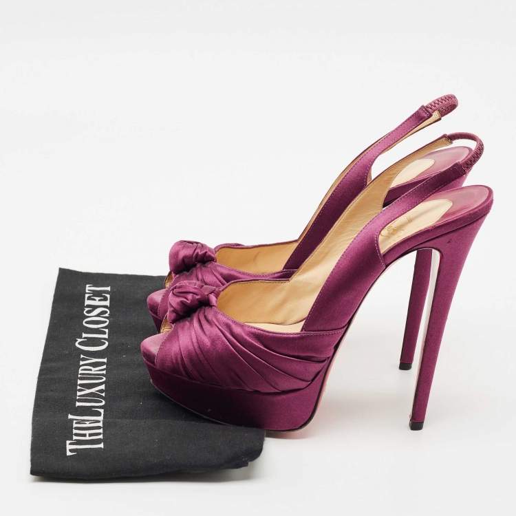 Pre Owned Christian Louboutin Purple Satin Jenny Slingback Pumps Size 39 