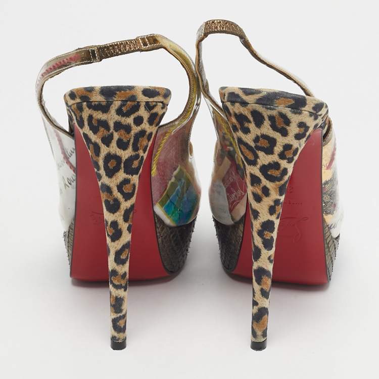 Pre Owned Christian Louboutin Multicolor Python Leather and PVC Eco Trash Platform Pumps Size 38.5