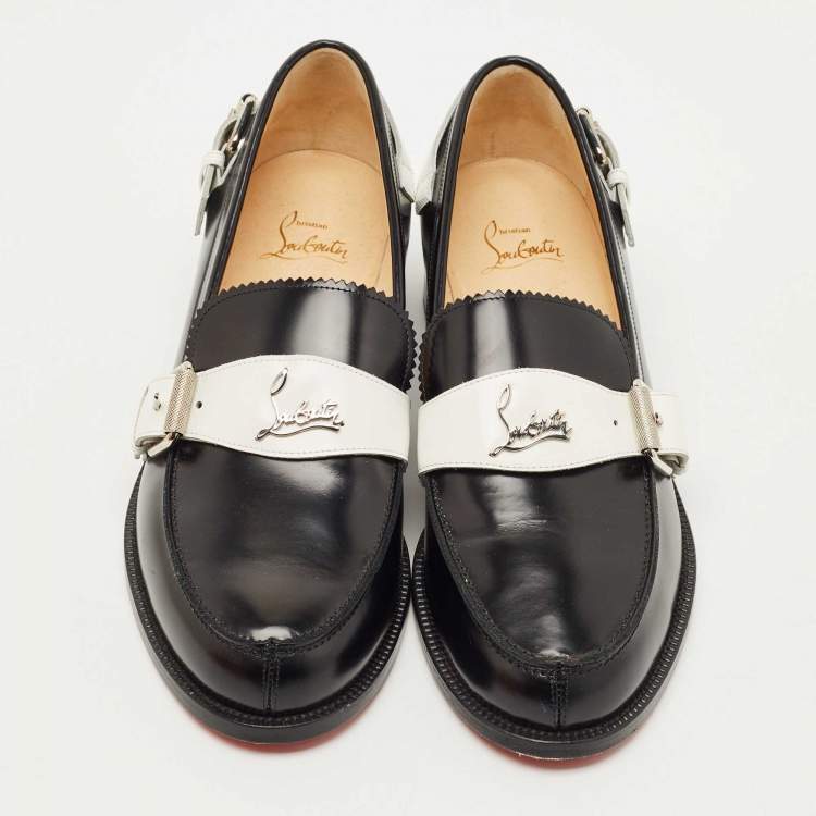 Pre Owned Christian Louboutin Black/White Leather Monmoc Loafers Size 40