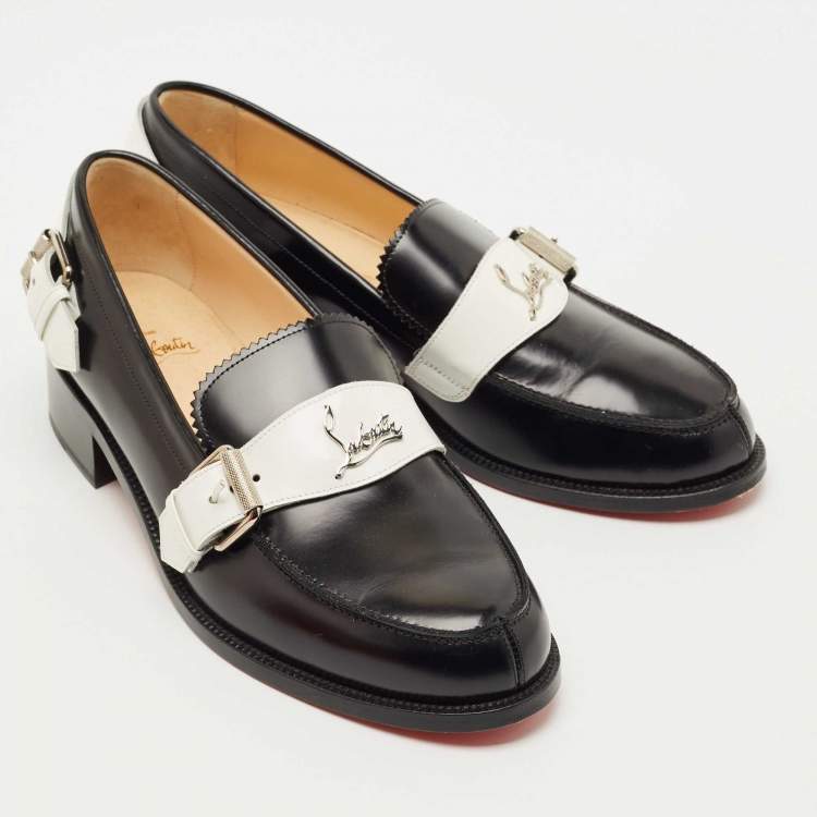 Pre Owned Christian Louboutin Black/White Leather Monmoc Loafers Size 40