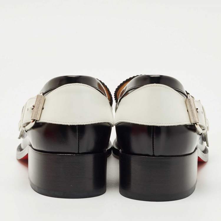 Pre Owned Christian Louboutin Black/White Leather Monmoc Loafers Size 40