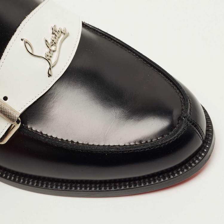 Pre Owned Christian Louboutin Black/White Leather Monmoc Loafers Size 40