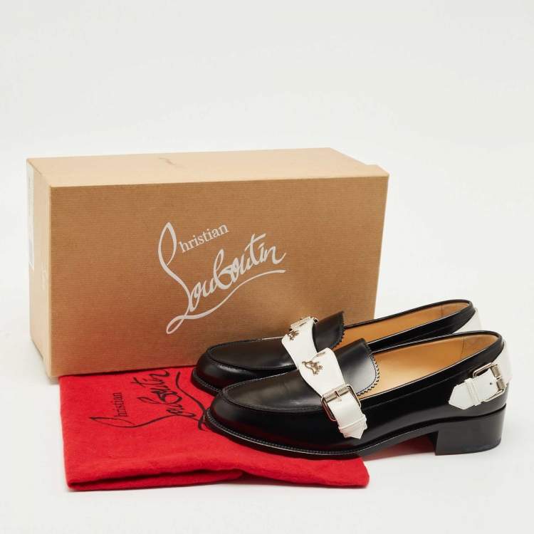 Pre Owned Christian Louboutin Black/White Leather Monmoc Loafers Size 40