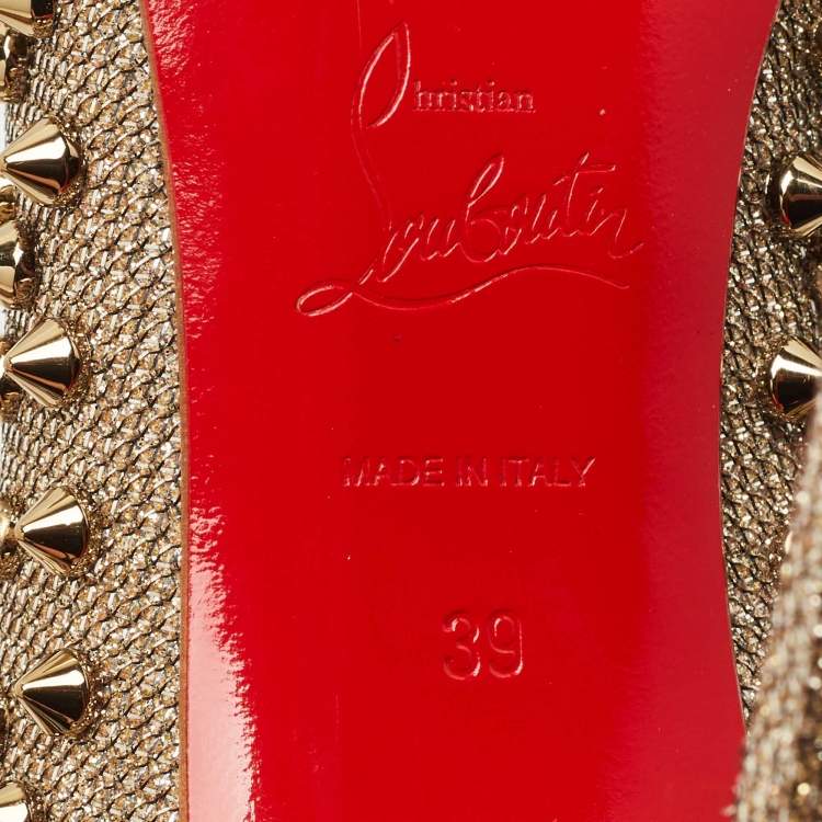 Pre Owned Christian Louboutin Gold Lurex Fabric Pigalle Follies Spikes Pumps Size 39