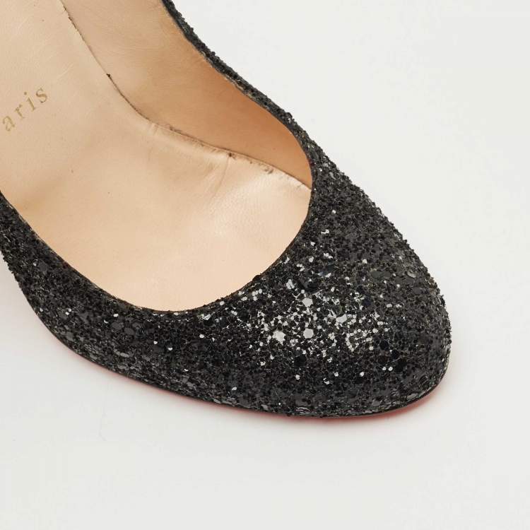 Pre Owned Christian Louboutin Black Glitter Lady Lynch Pumps Size 37