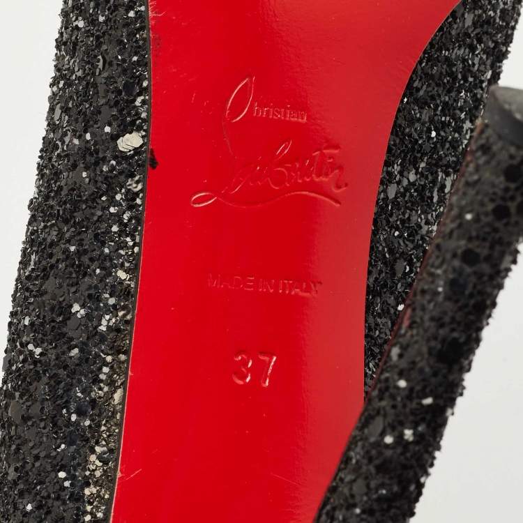 Pre Owned Christian Louboutin Black Glitter Lady Lynch Pumps Size 37