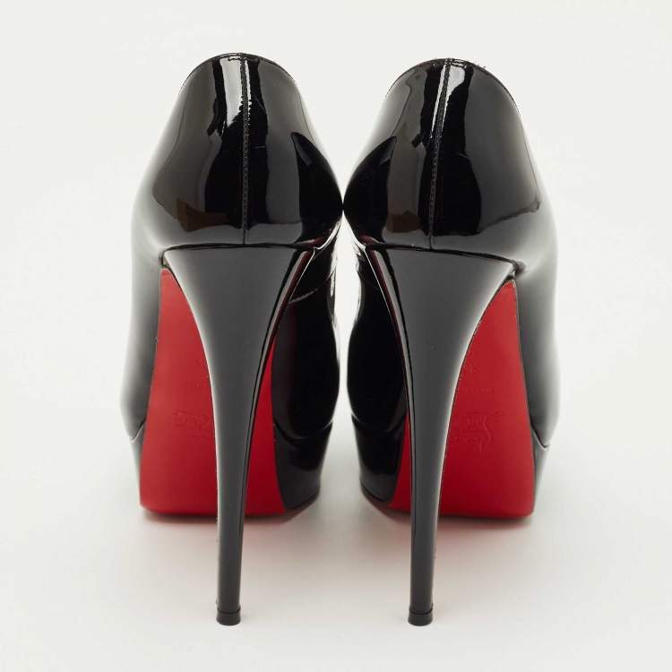 Pre Owned Christian Louboutin Black Patent Leather Lady Peep Toe Platform Pumps Size 39.5