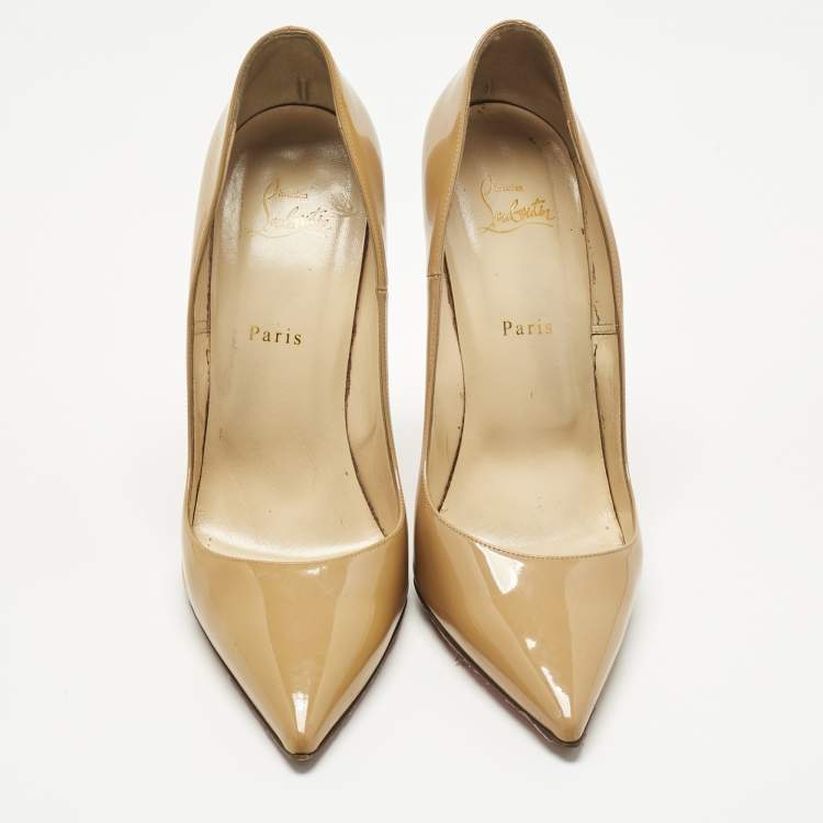 Pre Owned Christian Louboutin Beige Patent Leather So Kate Pumps Size 42