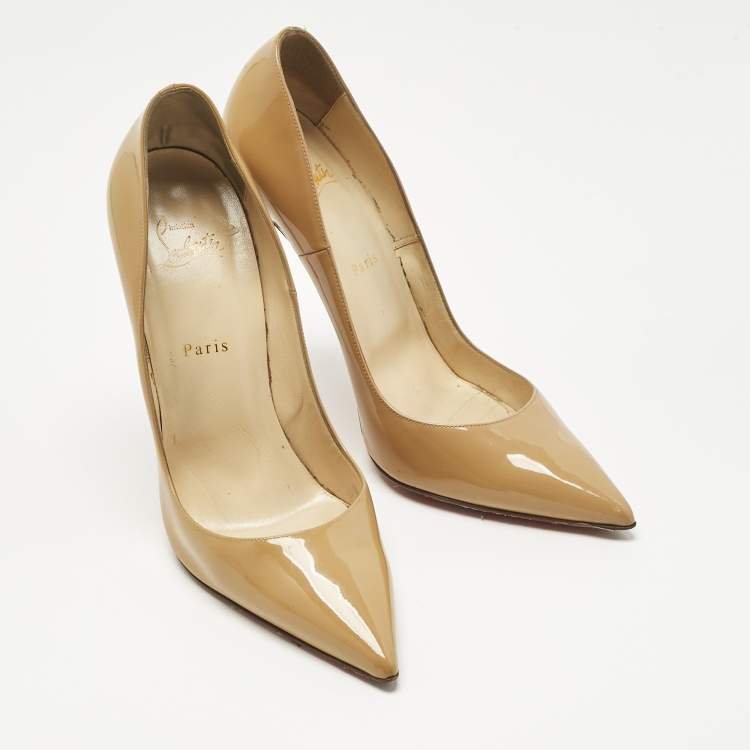 Pre Owned Christian Louboutin Beige Patent Leather So Kate Pumps Size 42