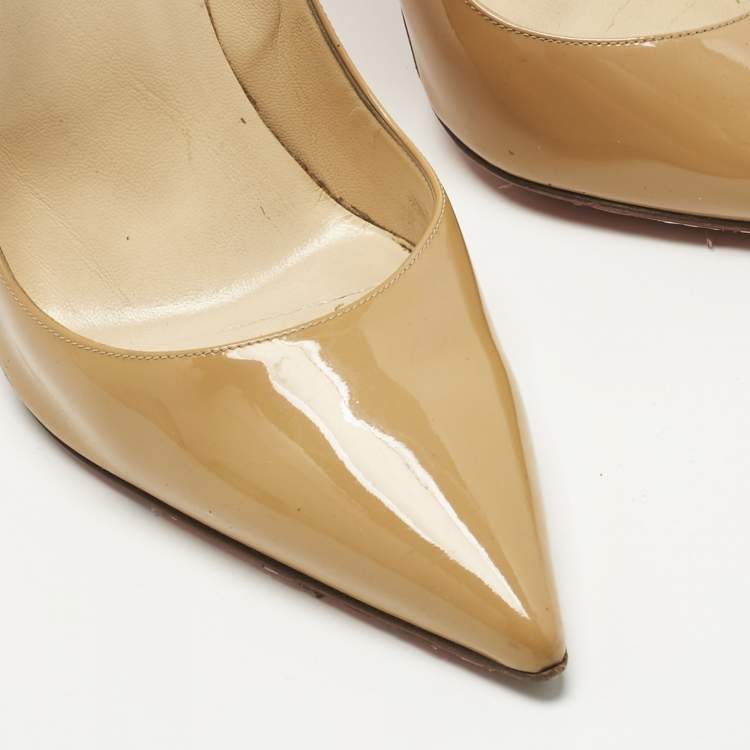 Pre Owned Christian Louboutin Beige Patent Leather So Kate Pumps Size 42