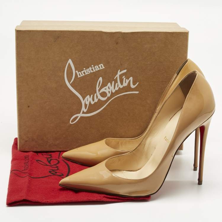 Pre Owned Christian Louboutin Beige Patent Leather So Kate Pumps Size 42