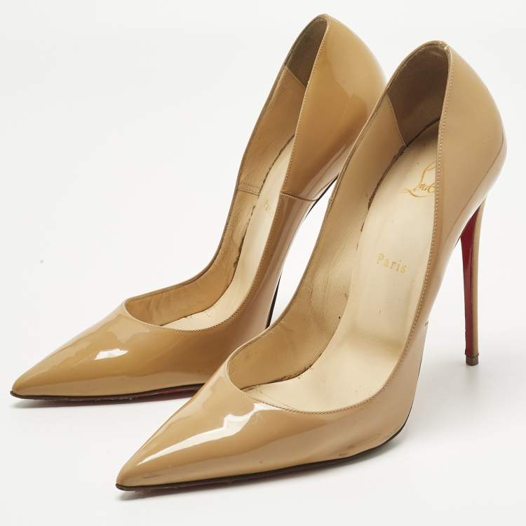 Pre Owned Christian Louboutin Beige Patent Leather So Kate Pumps Size 42