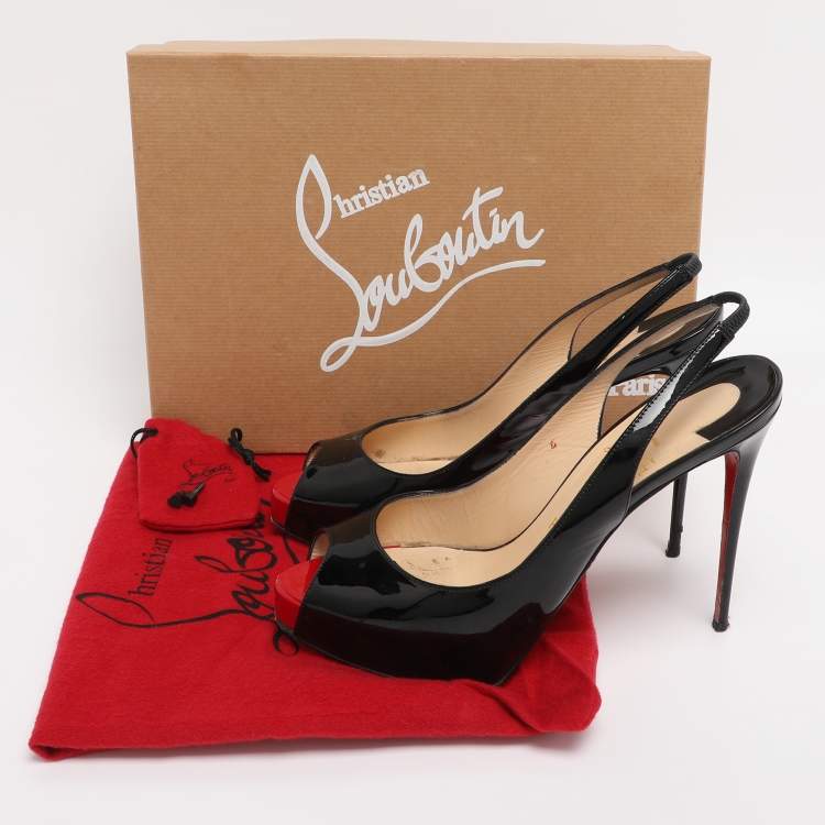 Pre Owned Christian Louboutin Black Patent Leather Private Number Slingback Pumps Size 38.5