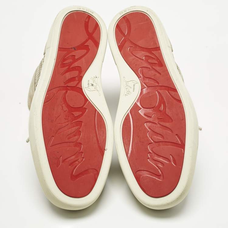 Pre Owned Christian Louboutin Beige/Cream Woven Fabric and Suede Rantus Orlato High Top Sneakers Size 39.5