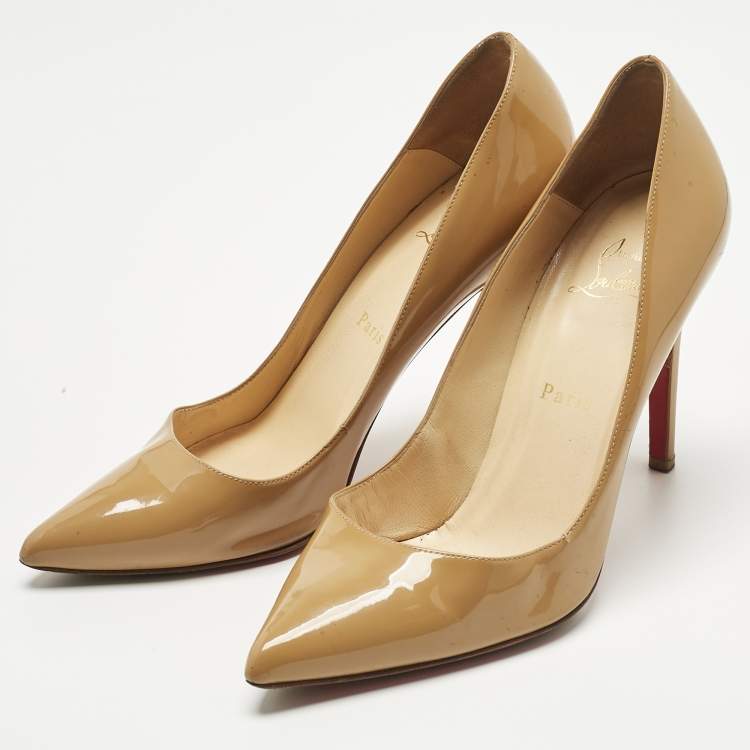 Pre Owned Christian Louboutin Beige Patent Leather Pigalle Pumps Size 39