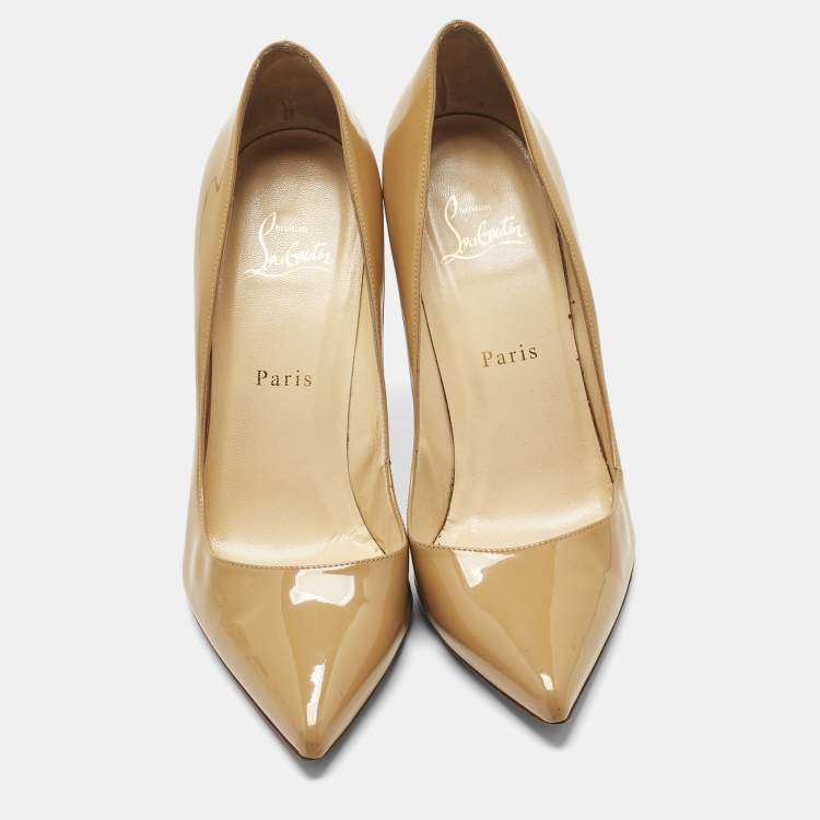 Pre Owned Christian Louboutin Beige Patent Leather Pigalle Pumps Size 39