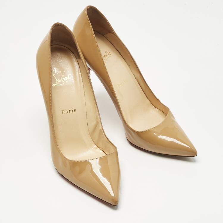 Pre Owned Christian Louboutin Beige Patent Leather Pigalle Pumps Size 39