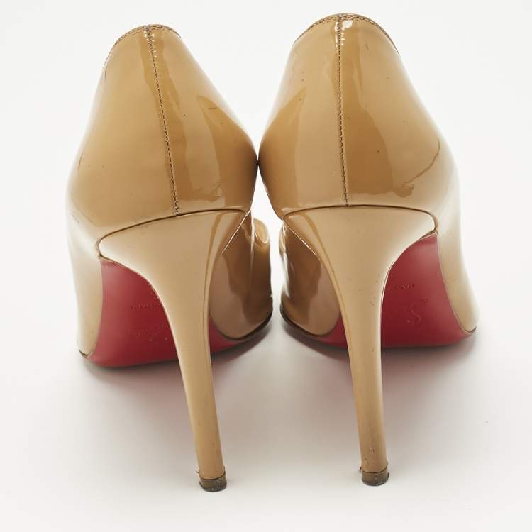 Pre Owned Christian Louboutin Beige Patent Leather Pigalle Pumps Size 39