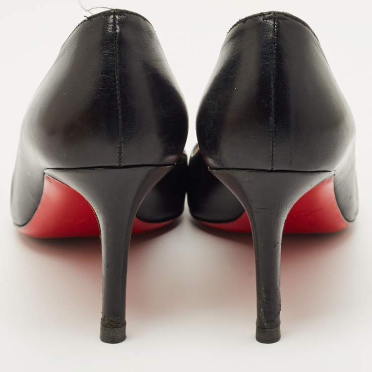 Pre Owned Christian Louboutin Black Leather Simple Pumps Size 38