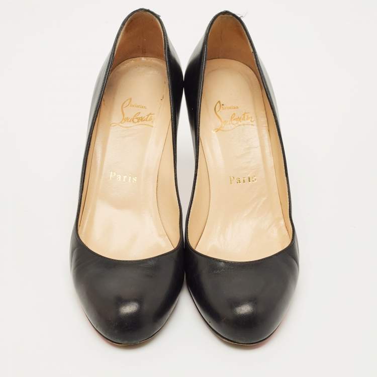 Pre Owned Christian Louboutin Black Leather Simple Pumps Size 38