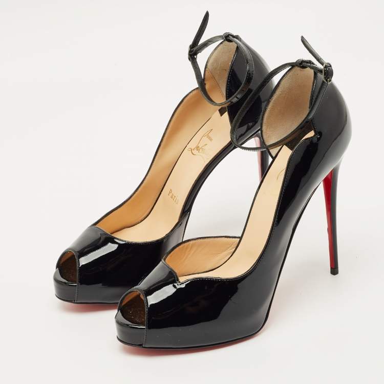 Pre Owned Christian Louboutin Black Patent Leather Round Chick Alta Platform Pumps Size 39.5