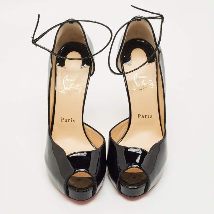Pre Owned Christian Louboutin Black Patent Leather Round Chick Alta Platform Pumps Size 39.5