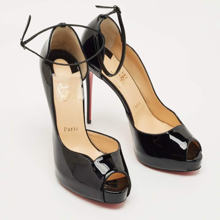 Pre Owned Christian Louboutin Black Patent Leather Round Chick Alta Platform Pumps Size 39.5